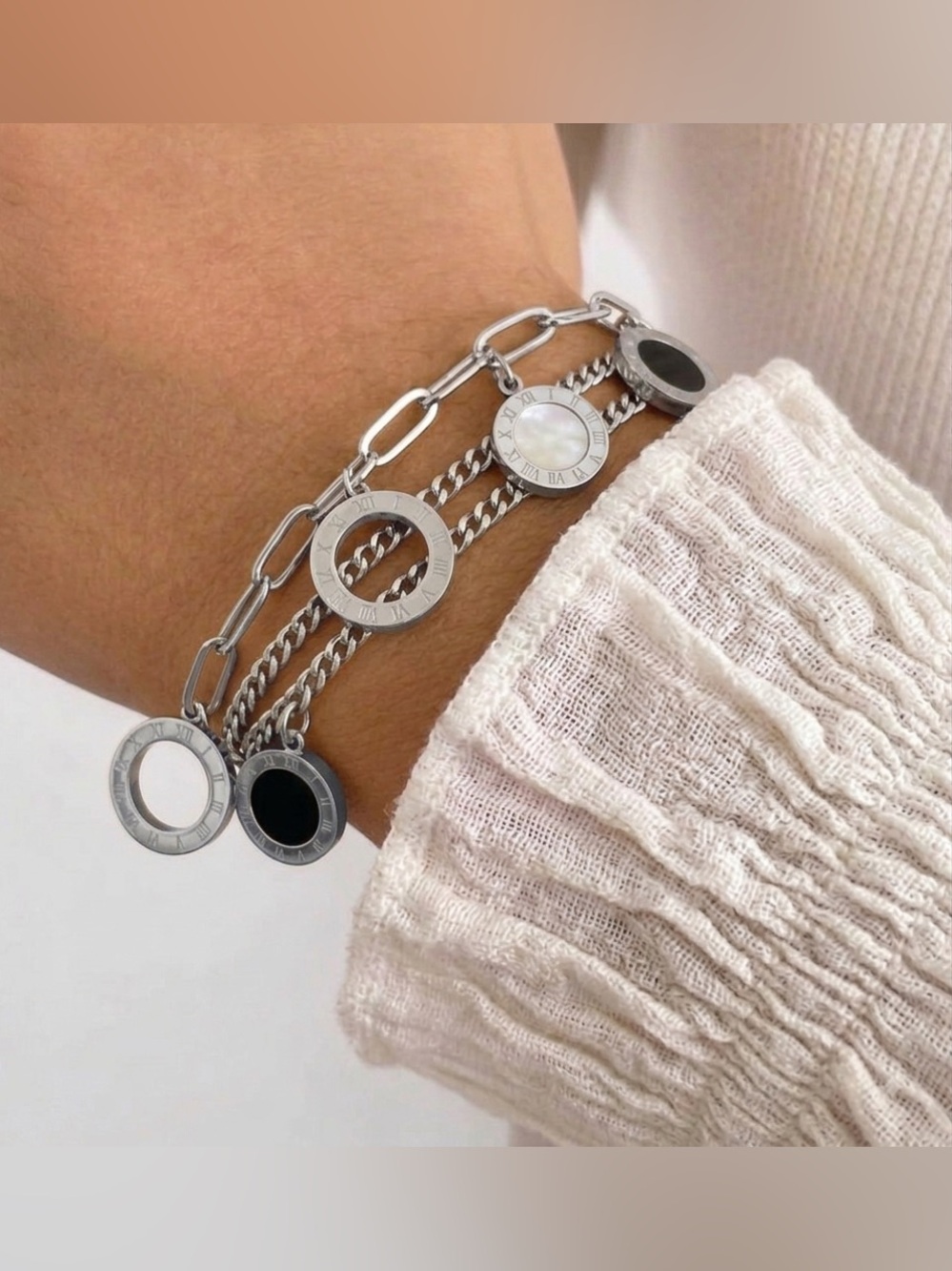 Silver Plated charms mother of pearl Bracelet  stainless steel womens jewelry